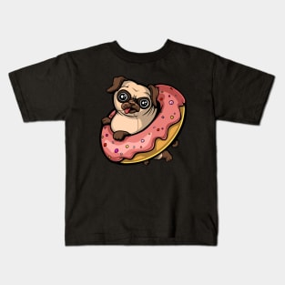 Pug Dog Riding Donut Kids T-Shirt